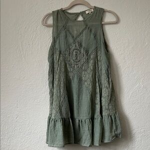 Umgee Olive Green Sleeveless Crochet Ruffle Tunic